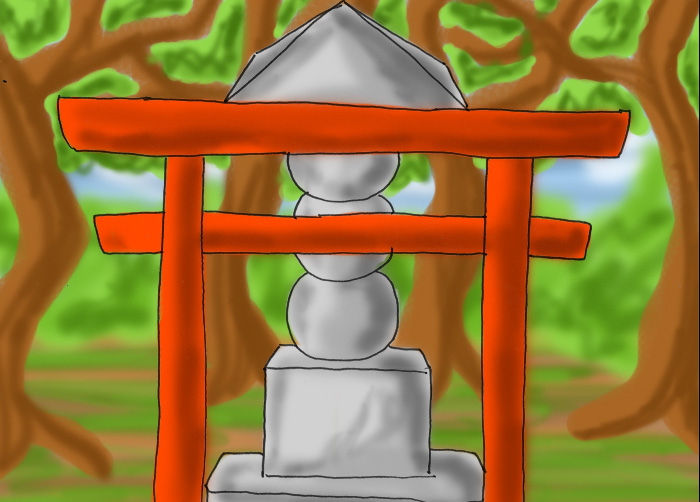 鬼姫神社想像図　犠牲者供養塔